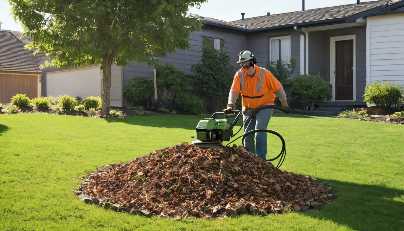 Provider operating a stump grinder in a residential yard in Vero Beach